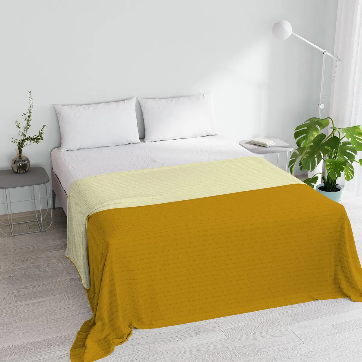 Italian Bed Linen Trapuntino estivo SUMMER in microfibra, Senape/Crema, Matrimoniale 250x250cm