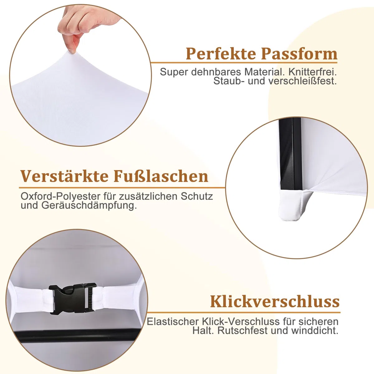 Alishomtll Set di 3 coperture elastiche per tavolo da birra, per tavolo da birra, banchetti, mobili da giardino, 220 x 70 cm, colore bianco