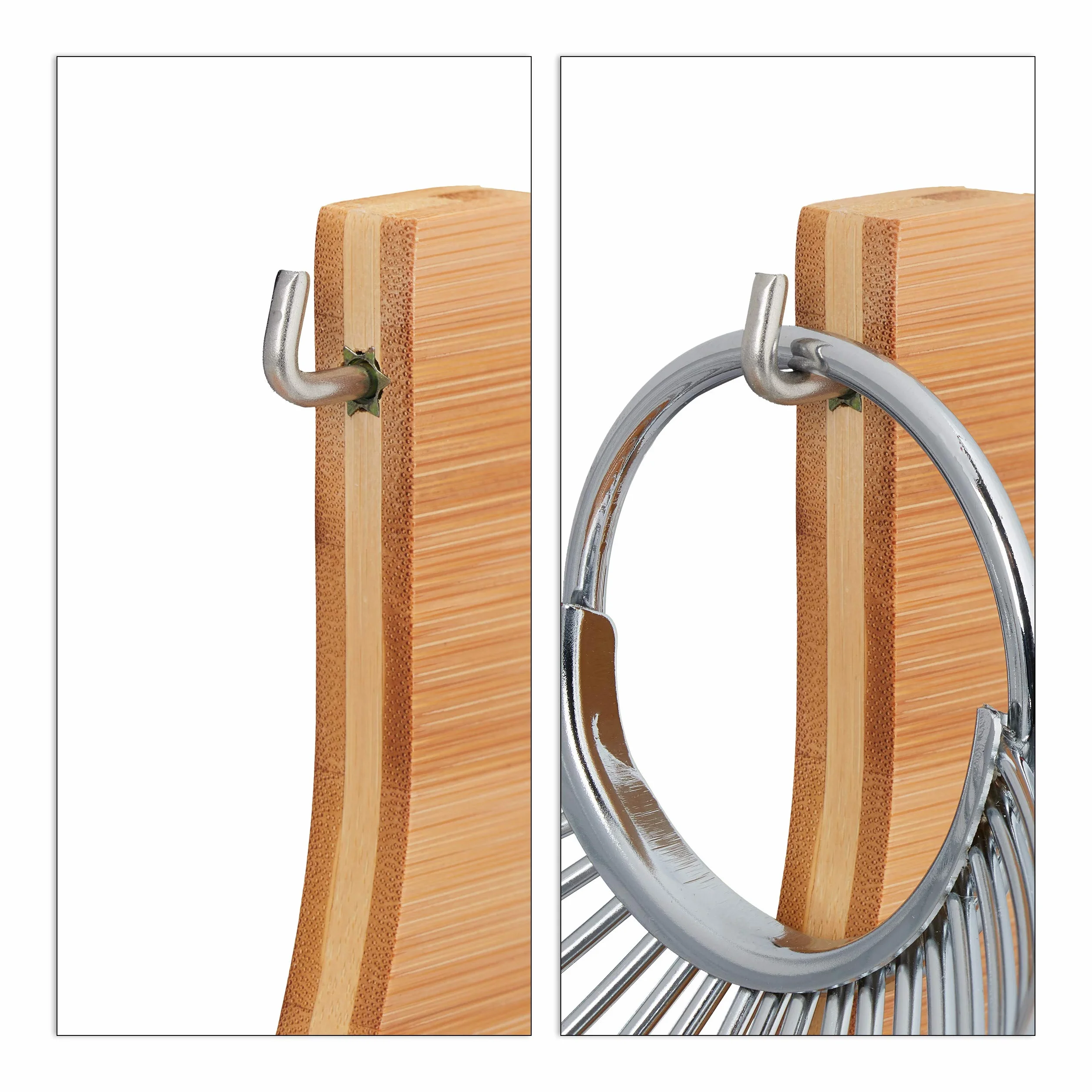 Relaxdays Porta Frutta, in Bambù & Acciaio, Design a Griglia, Centro Tavola Decorativo, 18,5x38x23 cm, naturale/argento