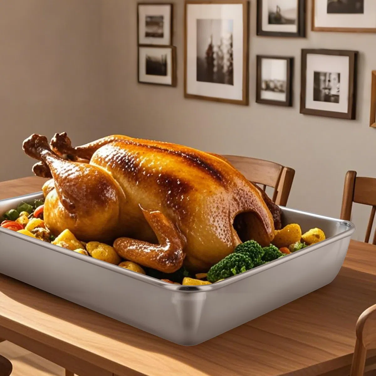 SINJEUN Set di 3 Teglia da Forno Rettangolare in acciaio inox, vassoio per Pane, Pizza, Verdure Frutta, 3 Dimensioni, 35 x 30 x 5 cm, 30 x 25 x 5 cm, 25 x 20 x 5 cm