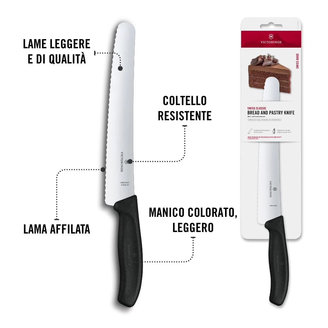 Victorinox Swiss Classic, coltello da pane con lama seghettata e punta stondata, in acciaio inox, nero