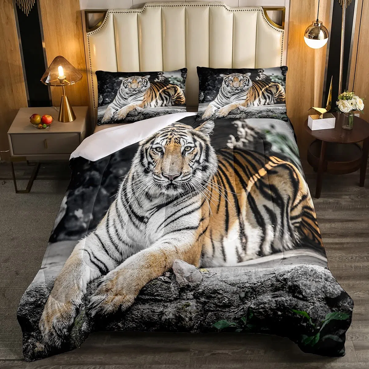 Trapunta con inserto a tema animali selvatici per bambini e ragazze colore bianco grigio stampa roccia piumone stile fauna selvatica piumone con 1 federa 2 pezzi letto 135x200cm