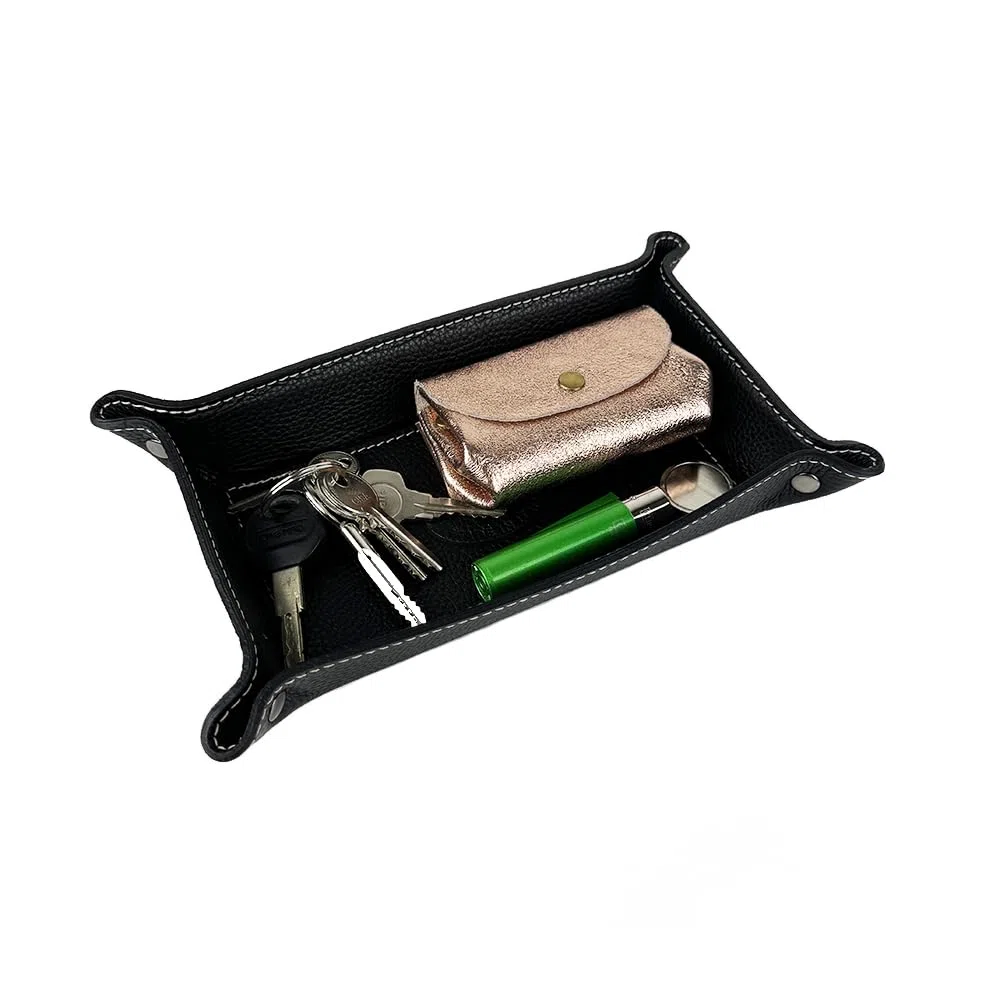 FrasiBags Svuotatasche Design Moderno in Vera Pelle Made in Italy, Vassoio Portaoggetti Ingresso, Svuota Tasche da Ingresso Organizer Scrivania Rettangolare Medio (Nero/Nero)