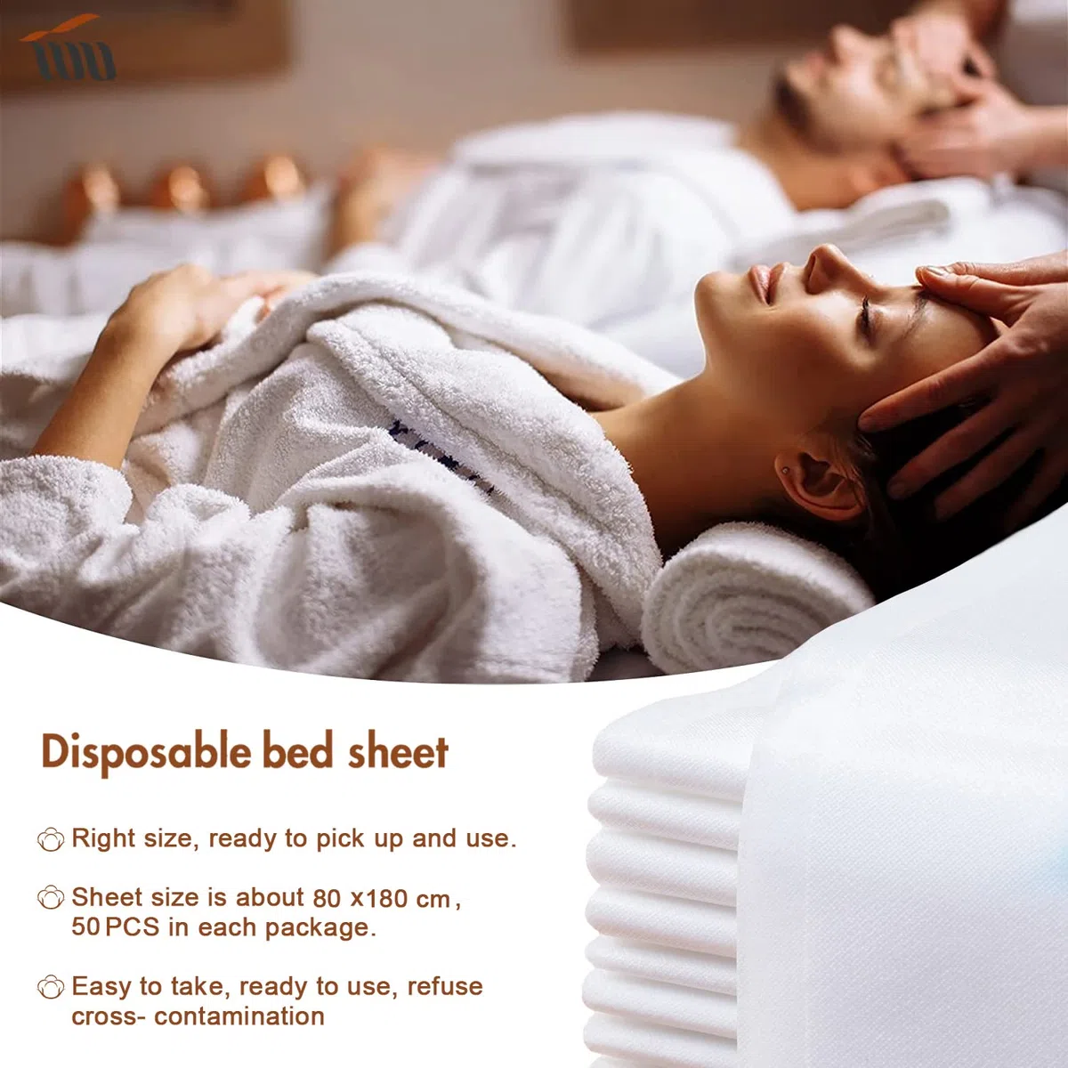 50Pcs Lenzuolo Usa e Getta, Ispessiti, Tvvcalk Lenzuola per Massaggi, Non Tessuto Traspirante Copriletto Cosmetici, Lenzuola da Massaggio per SPA Salone Hotel, 80 x 180 cm