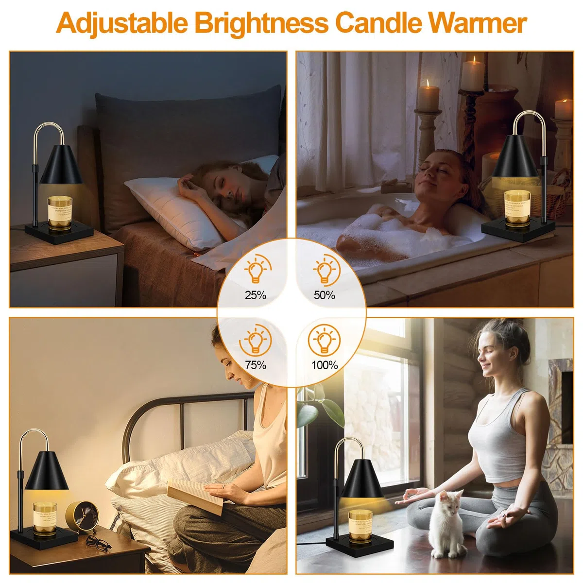 Scalda-candele con timer, dimmerabile e regolabile in altezza, compatibile con candele in barattolo, per decorazioni domestiche, scaldacera elettrico, base in legno (nero)