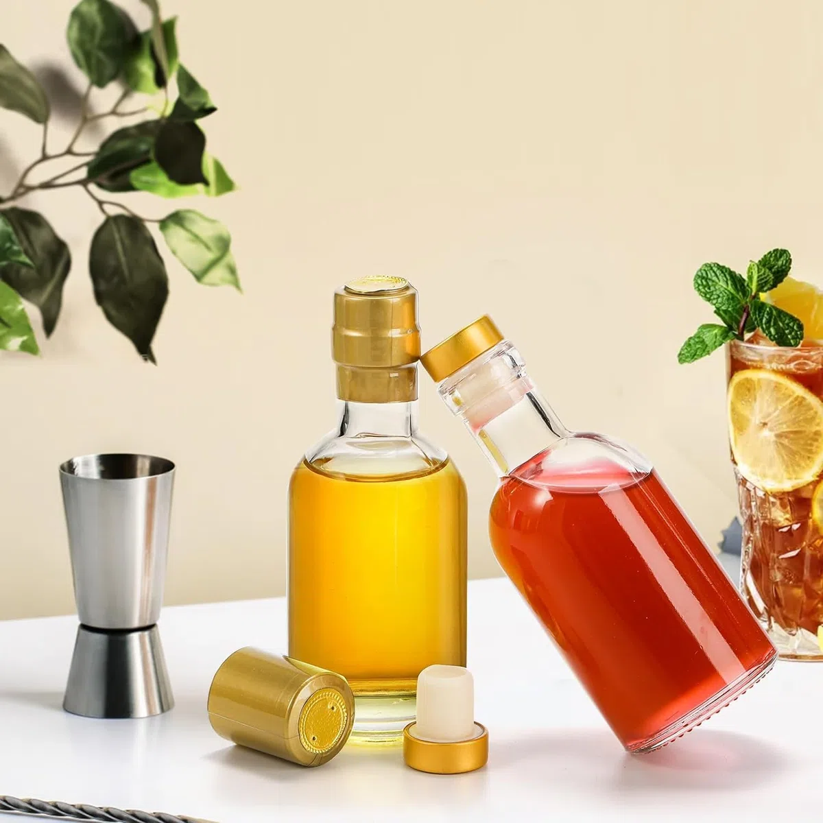 YBCPACK 12 piccole bottiglie di vetro da riempire da 100 ml, bottiglie vuote di liquore, grappa con tappo, tappo termoretraibile, imbuto, etichette, penna, perfetta per zaba, liquori e succhi di
