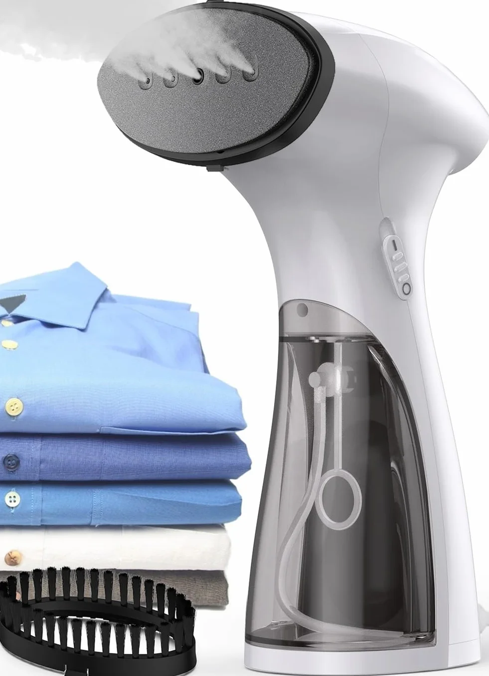 Ferro da Stiro Verticale 1600W, Stiratrice Verticale a Vapore Costante 25 g/min, Stiro Verticale da portatile da Viaggio Riscaldamento Rapido 30S da 2 in 1 Steamer per Stira Camicie, Bianco