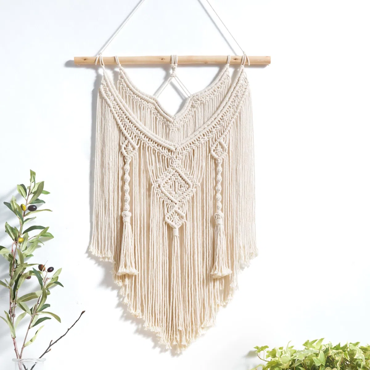 Mkouo Macramé Attaccatura a muro Driftwood Decor Boho Chic Bohemian Decorazione domestica tessuta, 17" W x 26" L