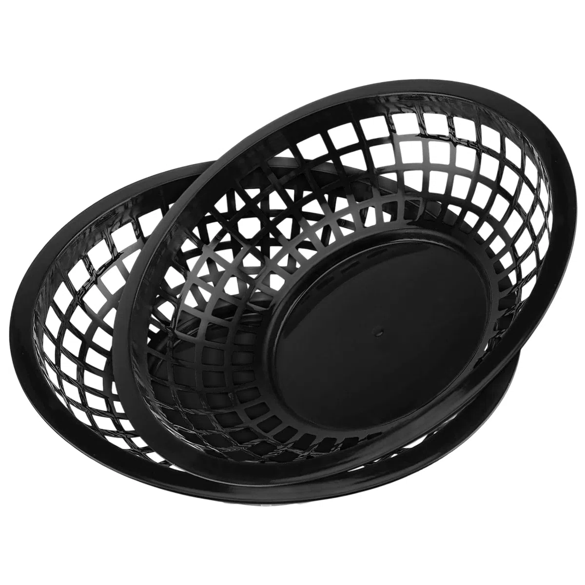 50 cestini per fast food, colore nero, rotondi, in plastica, per panini, patatine fritte, riutilizzabili per la casa, ristorante fast food, 19,5 x 4,5 cm