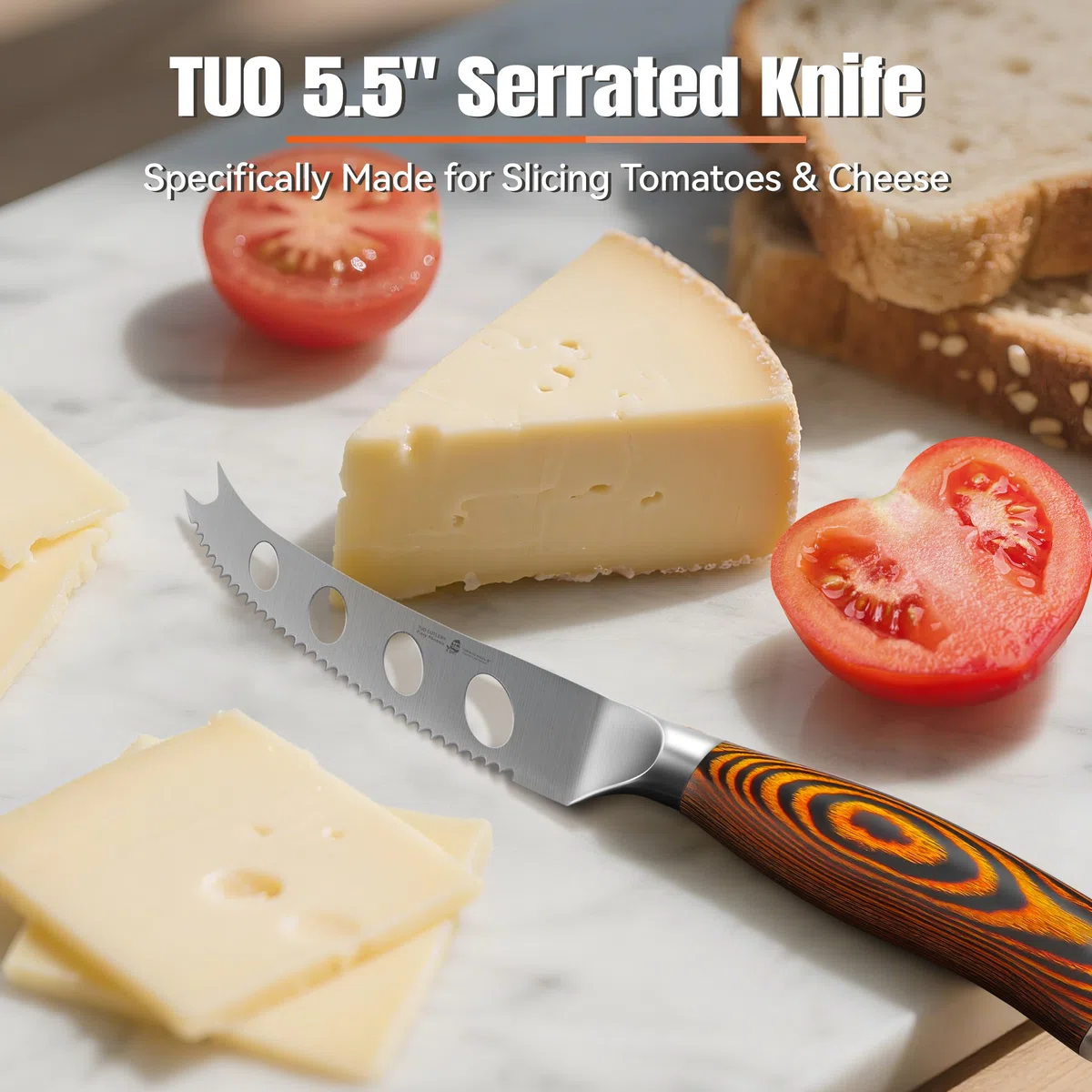 TUO Coltello da Formaggio Coltello da Pomodoro 12.5cm Coltello per Frutta Professionali Coltello da Cucina Acciaio Inossidabile Tedesco con Impugnatura Ergonomica-Fiery Phoenix Series