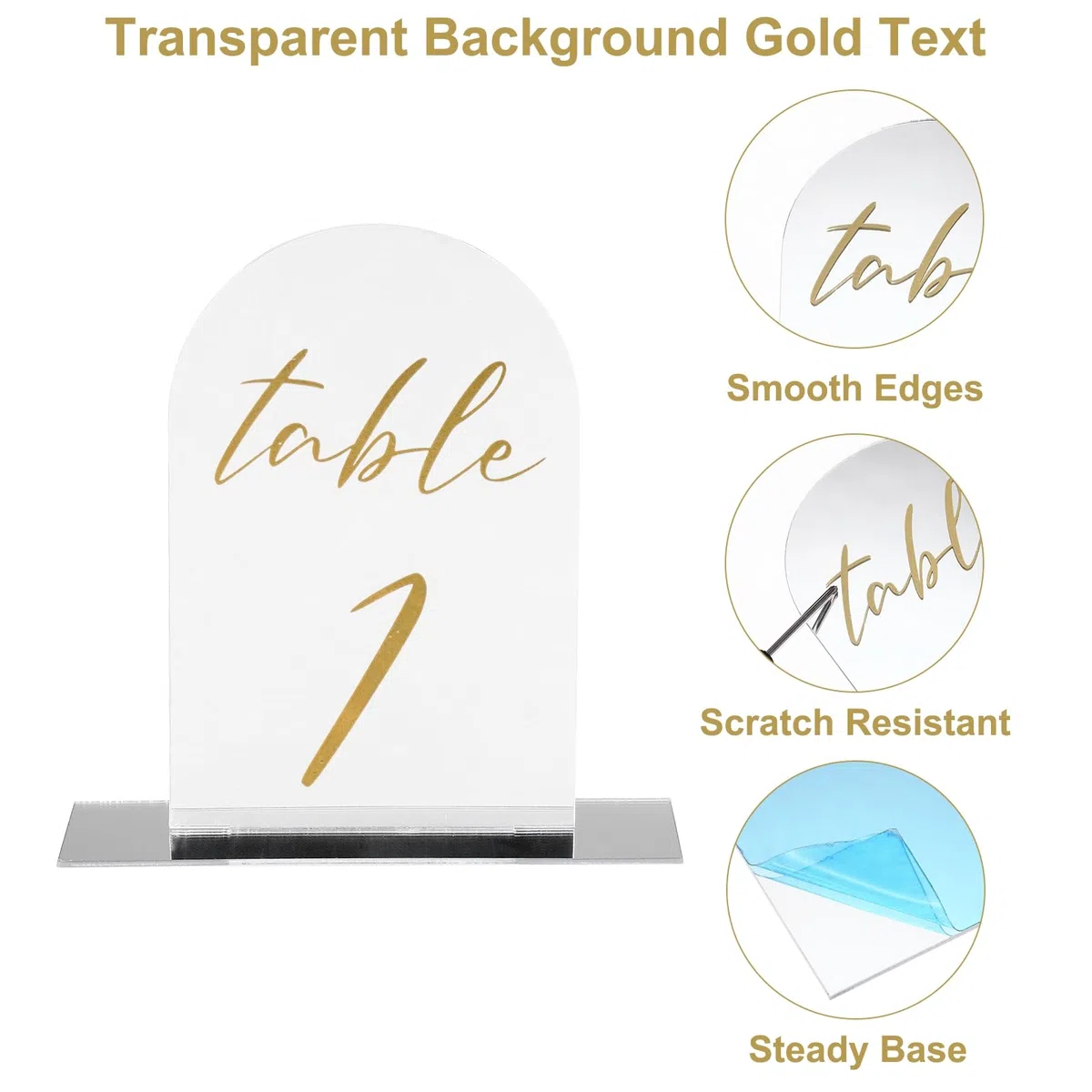 PATIKIL Numero Tavolo Matrimonio 1-15, Segnaletica in Acrilico 6"x4" con Supporto per Matrimoni Ricevimenti con Stand Feste Eventi Centrotavola, Sfondo a Specchio a Doppia Faccia Testo Oro