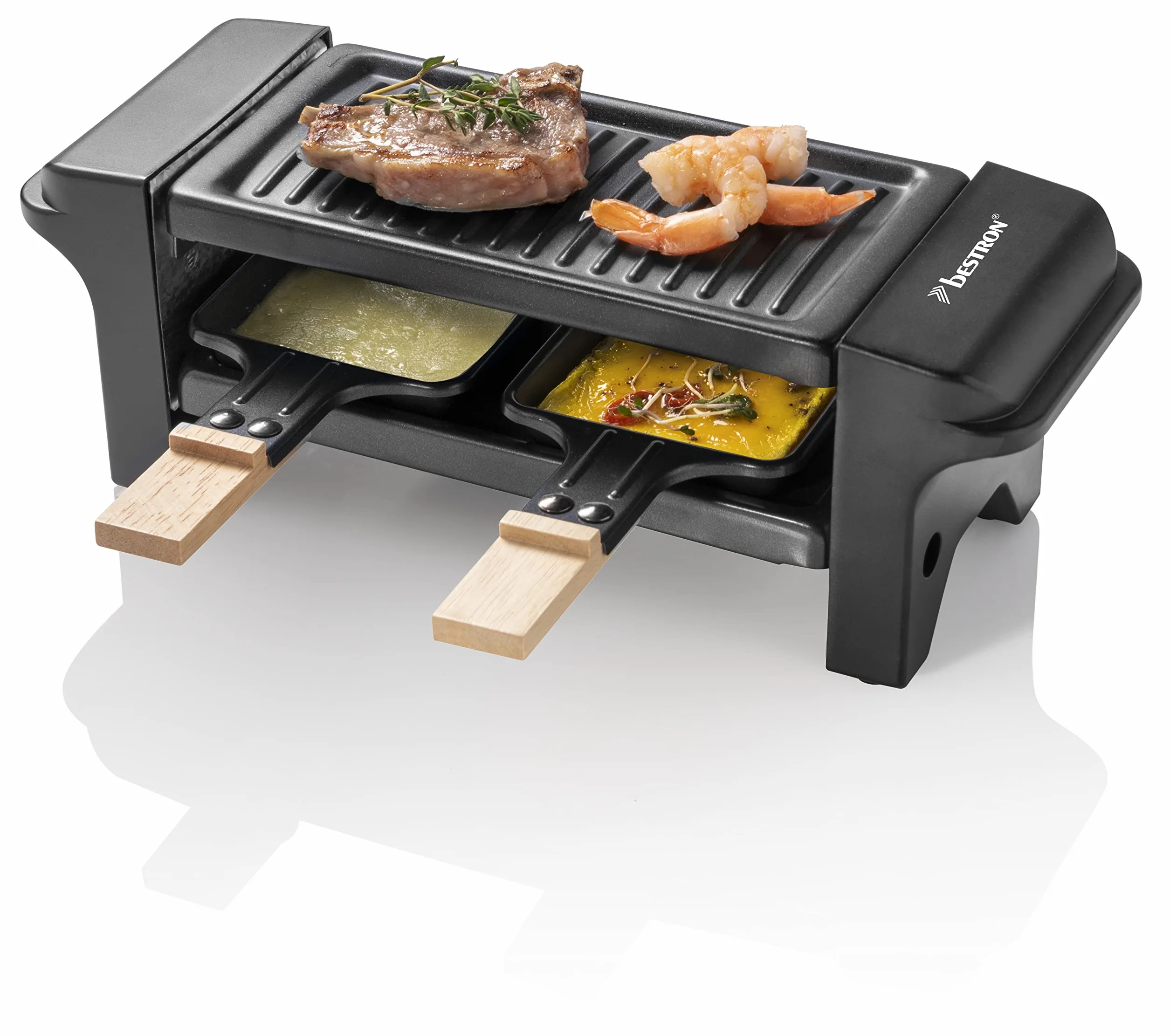 Bestron ARG150BW Barbecue da Tavolo per 2 Persone, plastica, ghisa, Nero/Legno