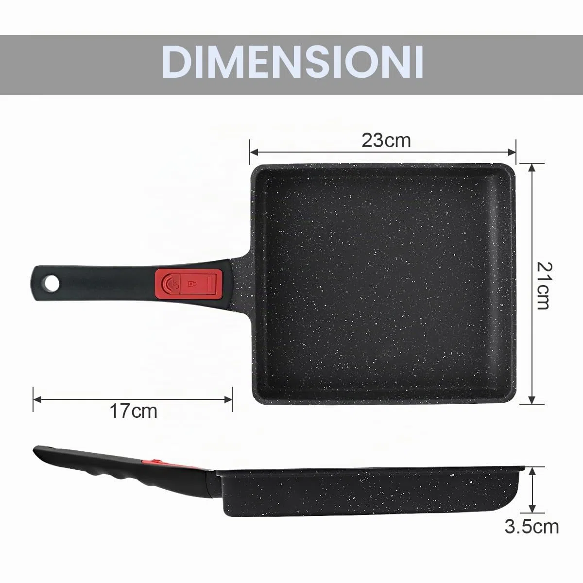 AIKENBBKK Tamagoyaki, padella grande per Omlette giapponese, antiaderente con manico rimovibile, 23 x 21 cm, resistente al forno (nero)