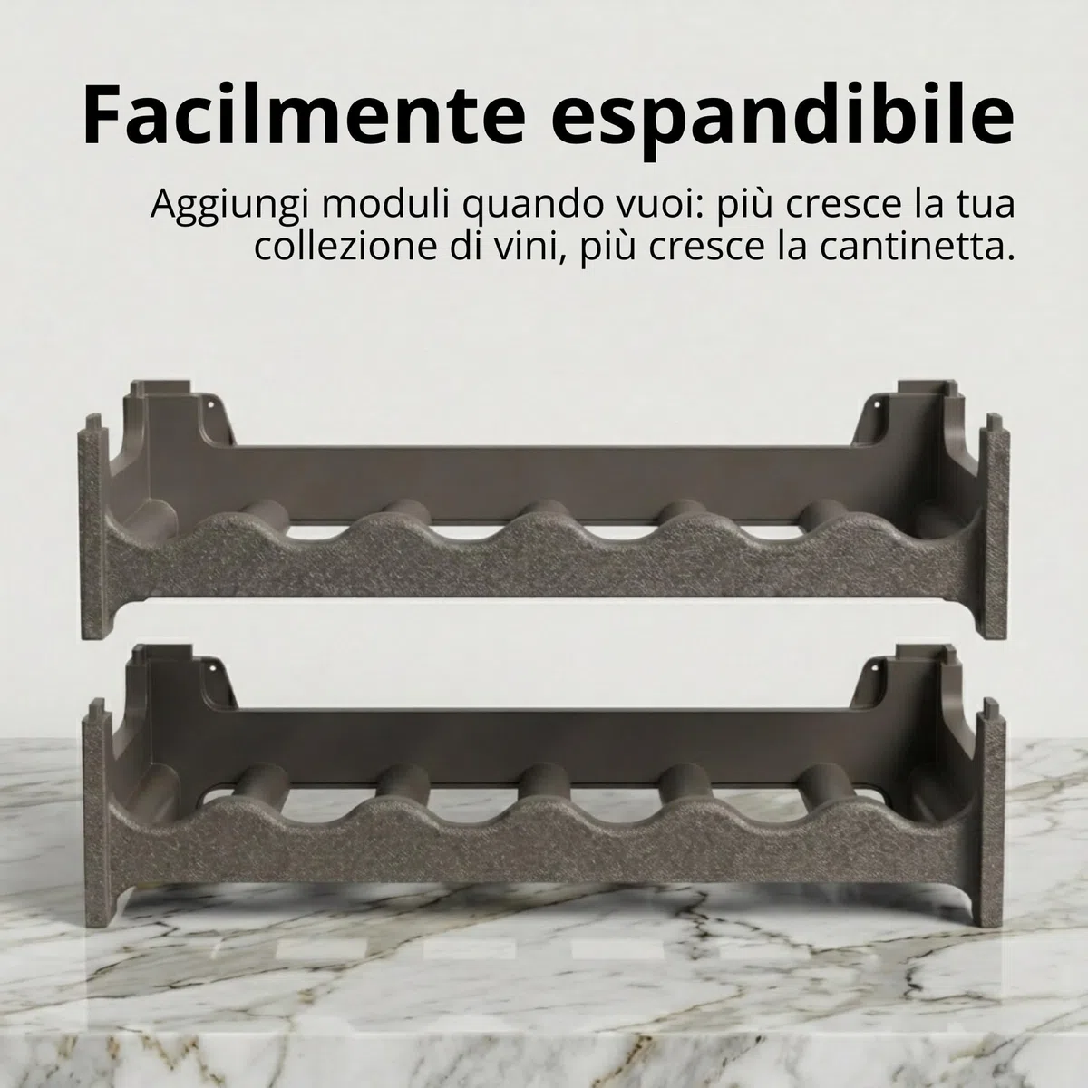 CookandSupply x TheWV Cantinetta Vino in Plastica Modulare Impilabile, Portabottiglie Effetto Pelle Martellata, 6 Bottiglie per Modulo, Scaffale Portavino Salvaspazio - Marrone Corten, 18