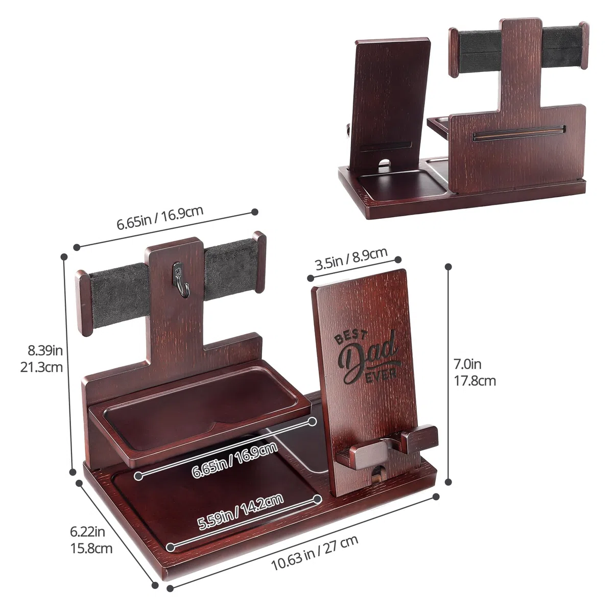ProCase Regalo Uomo Svuotatasche Ingresso in Legno, Docking Station per Cellulare, Anniversario Compleanno Regali di Natale per Papà Marito Fidanzato -Espresso (inciso)