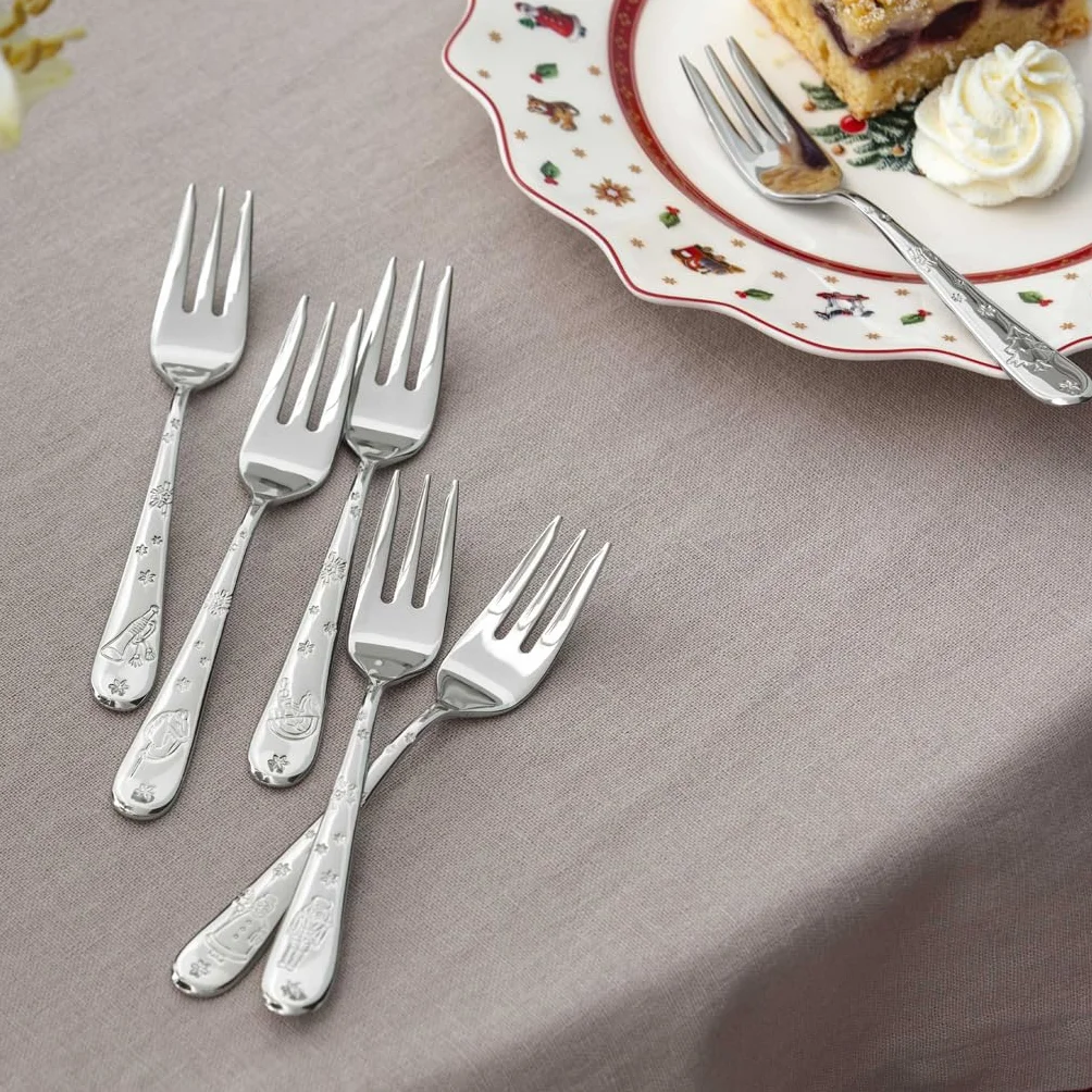 Villeroy & Boch - Toy’s Delight set di forchettine da dolce 6 pezzi argento, lavabile in lavastoviglie, posate in platino, set posate per 6 persone, forchette dessert, forchette piccole, acciaio inox
