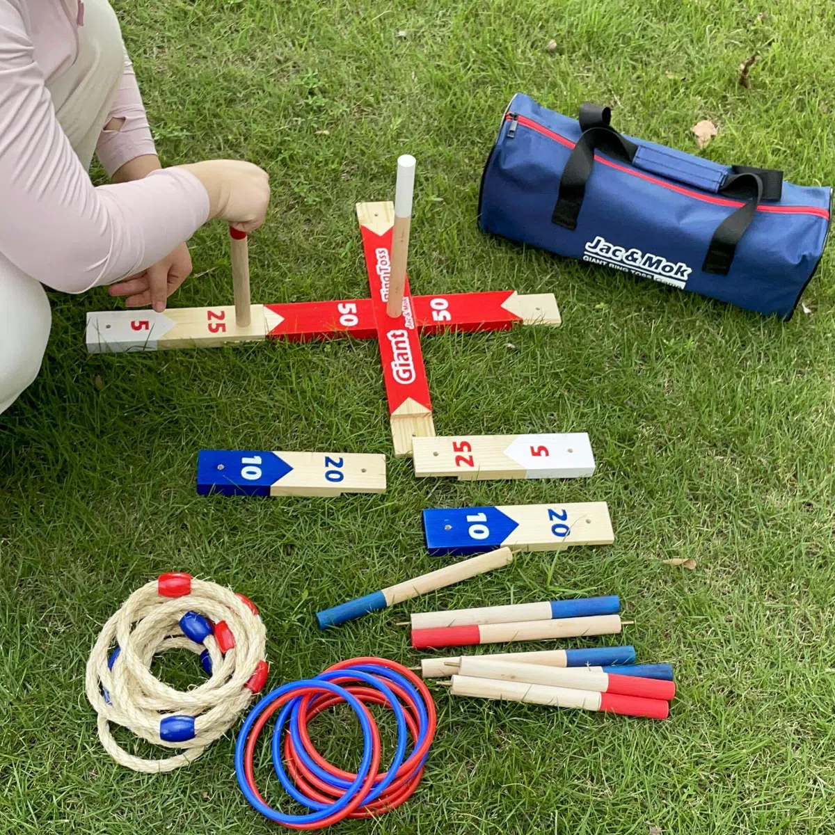 Gioco di lancio ad anelli con anello Toss Game in legno, gioco con borsa per il trasporto