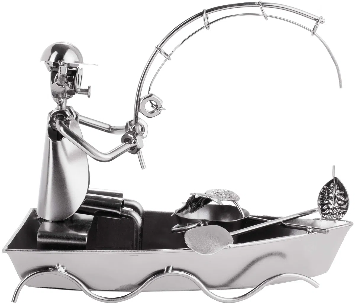 BRUBAKER Vite Uomo Pescatore in Barca - Figura Artigianale in Ferro Uomo di Metallo Fishing - Idea Regalo in Metallo per Pescatori e Pescatori