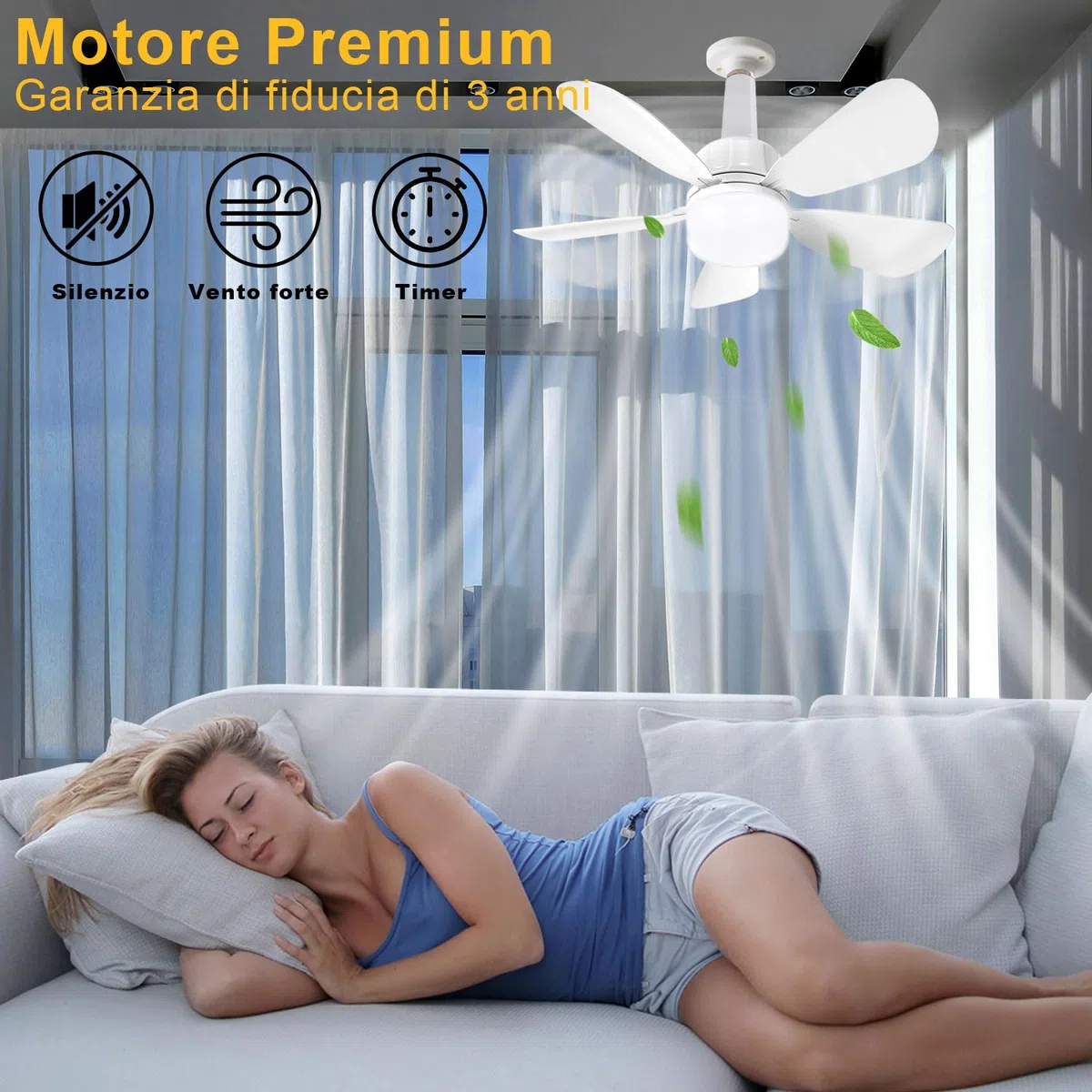 Gliztech Ventilatore a Presa con Base E27, Ventilatore Da Soffitto con Luci e Telecomando, Ventilatore a Presa con Luce LED per Bagno, Cucina, Camera da Letto, Garage (50CM, 1, Pack)