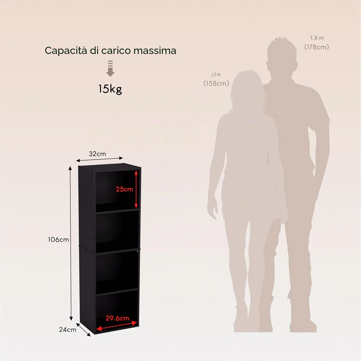 Vida Designs Oxford 4 Ripiano Cubo Libreria, Moderno Space-Saving Mobile contenitore for Soggiorno, Camera da letto or Ufficio, Autoportante Esposizione Shelf, H106xW32xD24cm (Nero)