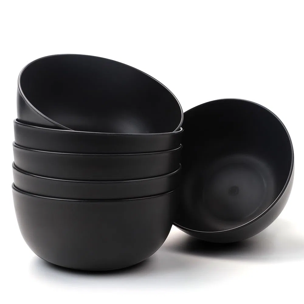 Bugucat Ciotole per Cereali 6 Pezzi 1400ML, Ciotola Grande Infrangibili in Plastica Ciotola Colazione,Insalatiera per Zuppa di Cereali Ramen Insalata,Ciotole da Dessert per BBQ Party e Campeggio,Nero