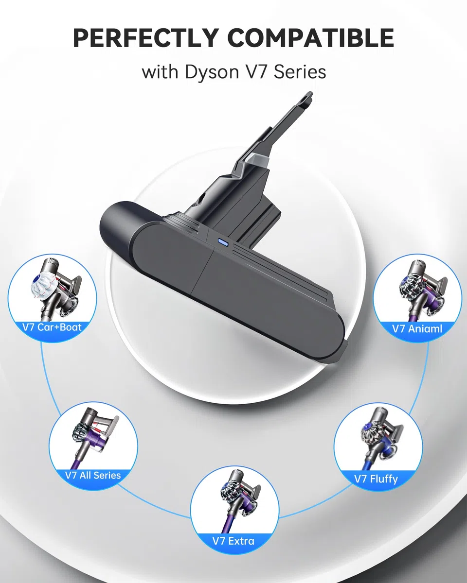 Morpilot Batteria di Ricambio per V7, 8000mAh Batteria per Dyson V7, Adatto per Motorhead Animal Trigger Pro Fluffy Mattress Absolute Aspirapolvere con 3 Filtri