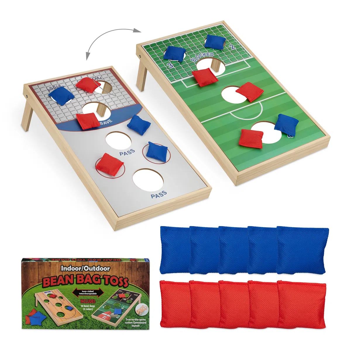Relaxdays Gioco di Lancio del Sacco Cornhole, 10 Sacchettini di Sabbia, Interni e Esterni, HLP: 18x29x58 cm, Colorato