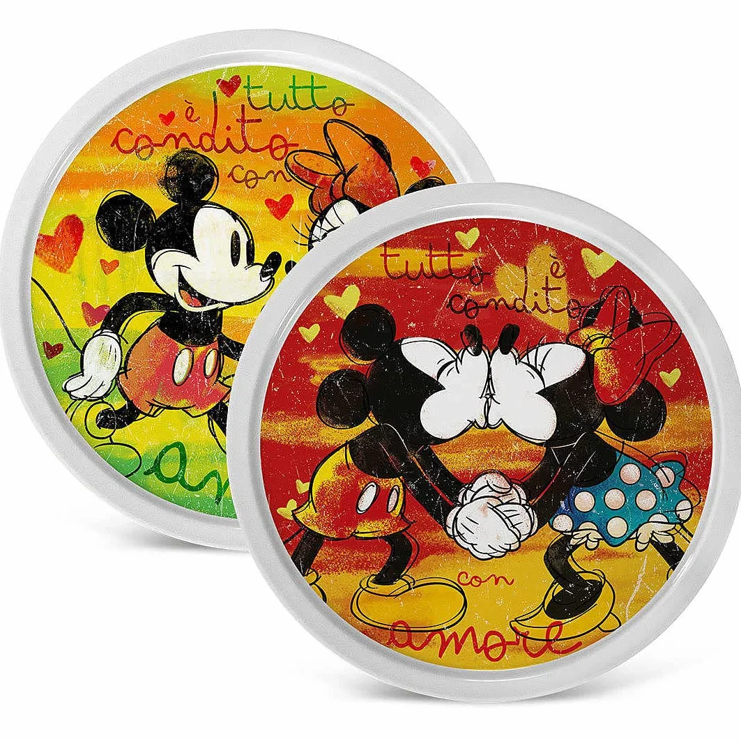 EGAN, Set 2 Piatti Pizza Verde e Rosso Mickey Love Sweet Love D.30