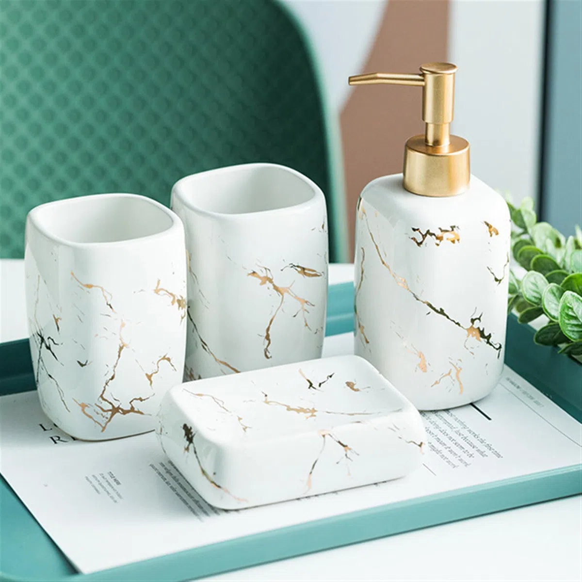 Icegrey Set da Bagno 4 Pezzi di Accessori di Lusso Con Tavolo Luminoso e Decorazione Nero