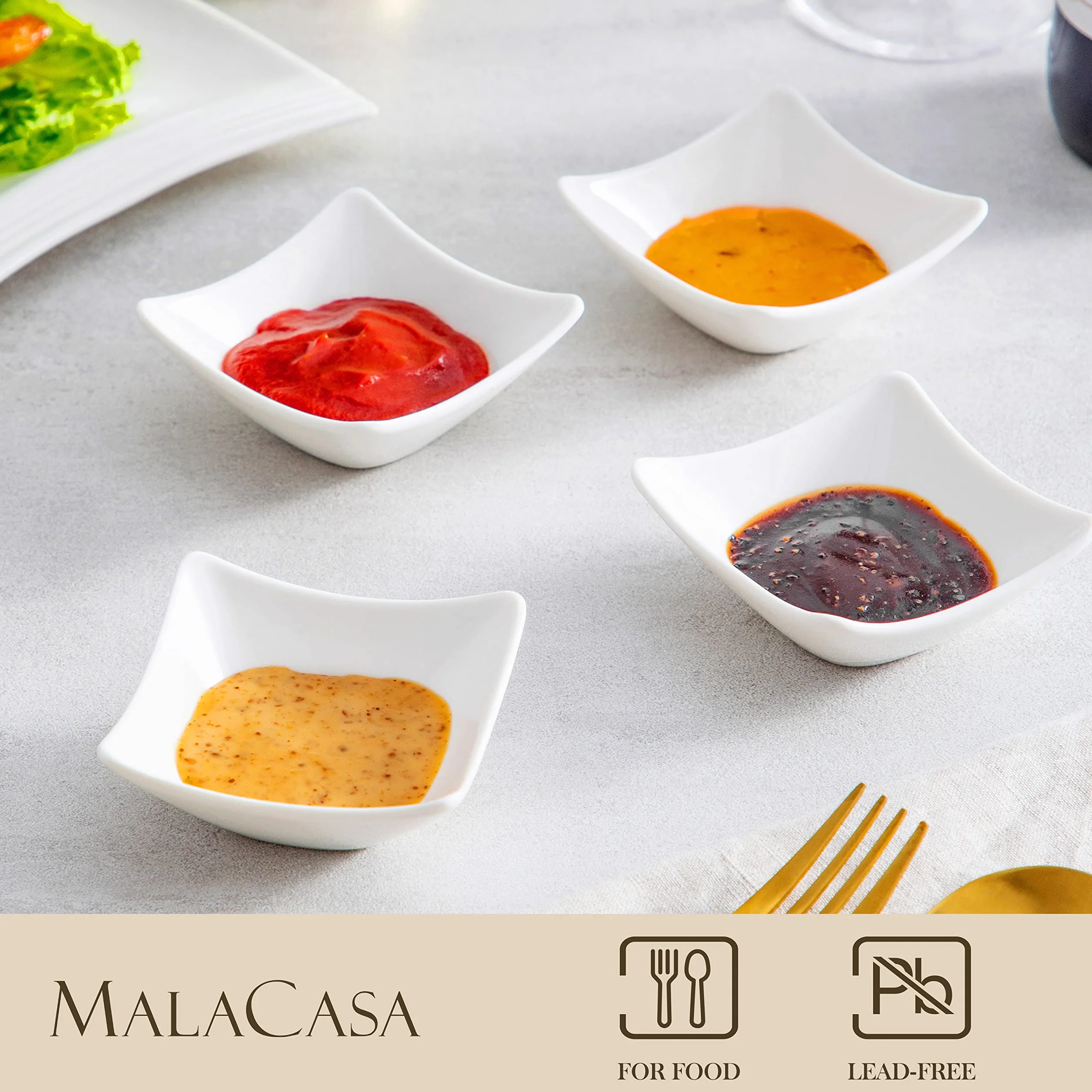 MALACASA, Serie Ramekin.Dish, 12 Pezzi di Ciotoline per aperitivo/per antipasto/per i Dolci/per Salse/per merenda, in Ceramica Bianca, Dimensione: 7.49 x 3.51 x 7.49 cm