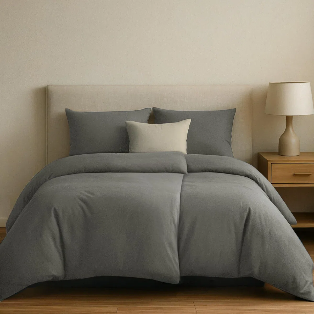 Dreamzie Copripiumino Singolo Cotone Rinforzato - Grigio Scuro - Copripiumino 2x 135x200 e 2x Federe 80x80 cm - Certificato Oeko-Tex - 4 Pezzi