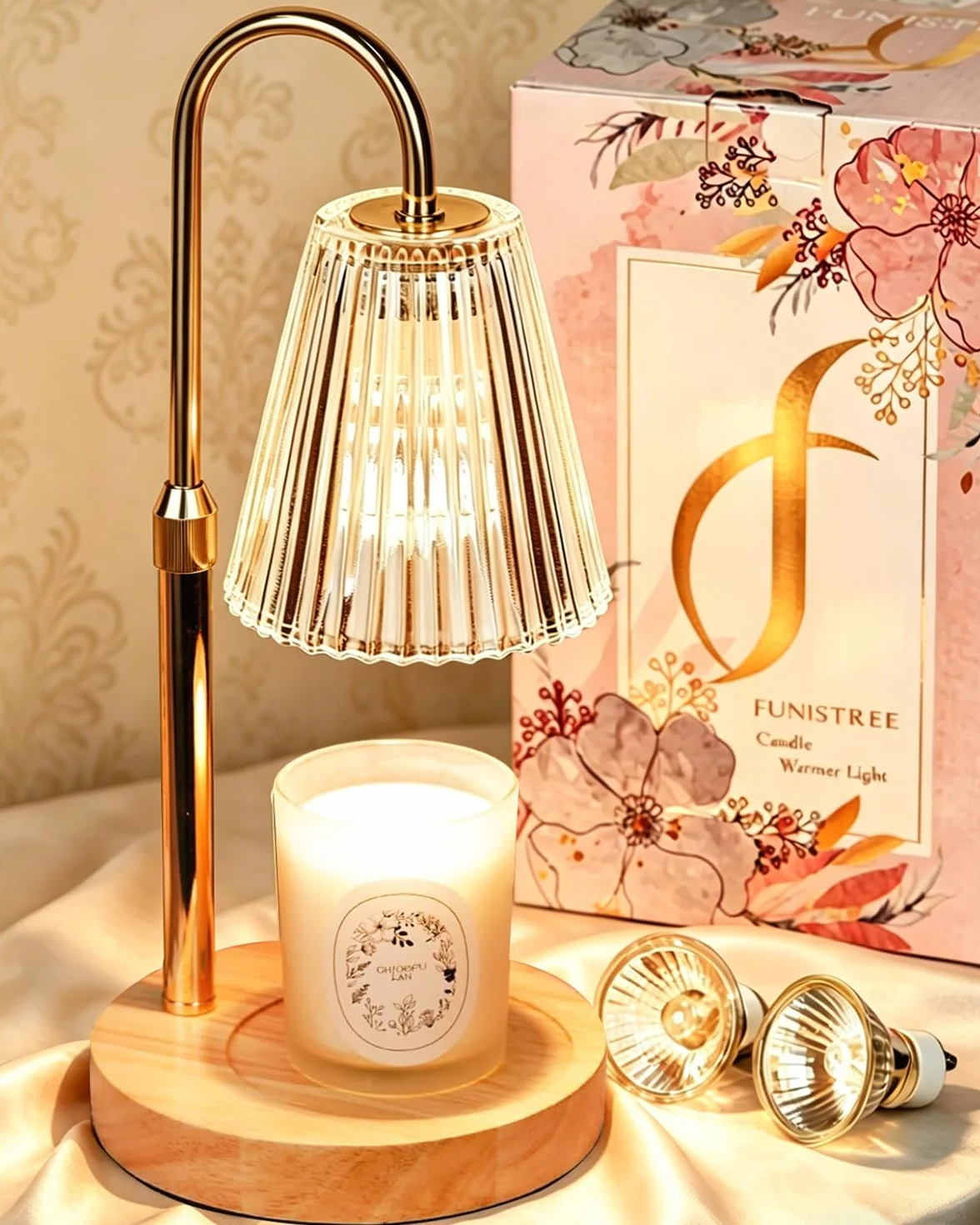 Funistree Candle Warmer Lamp, Lampada Scaldacandele Elettrica, con Timer Dimmer Altezza Regolabile, Senza Fiamma Candele Profumate, 2 Lampadine, Vintage, Regalo Mamma Fidanzata Sorella