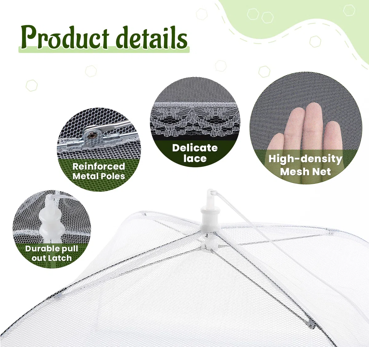 ilauke Set di 5 Cappelli da Mosca, 2 Grandi Pieghevoli (100 x 60 cm) e 3 coperture Pieghevoli Standard per Torte per Frutta, Cibo, Barbecue, Feste, Buffet, Picnic,con Custodia, Colore Bianco