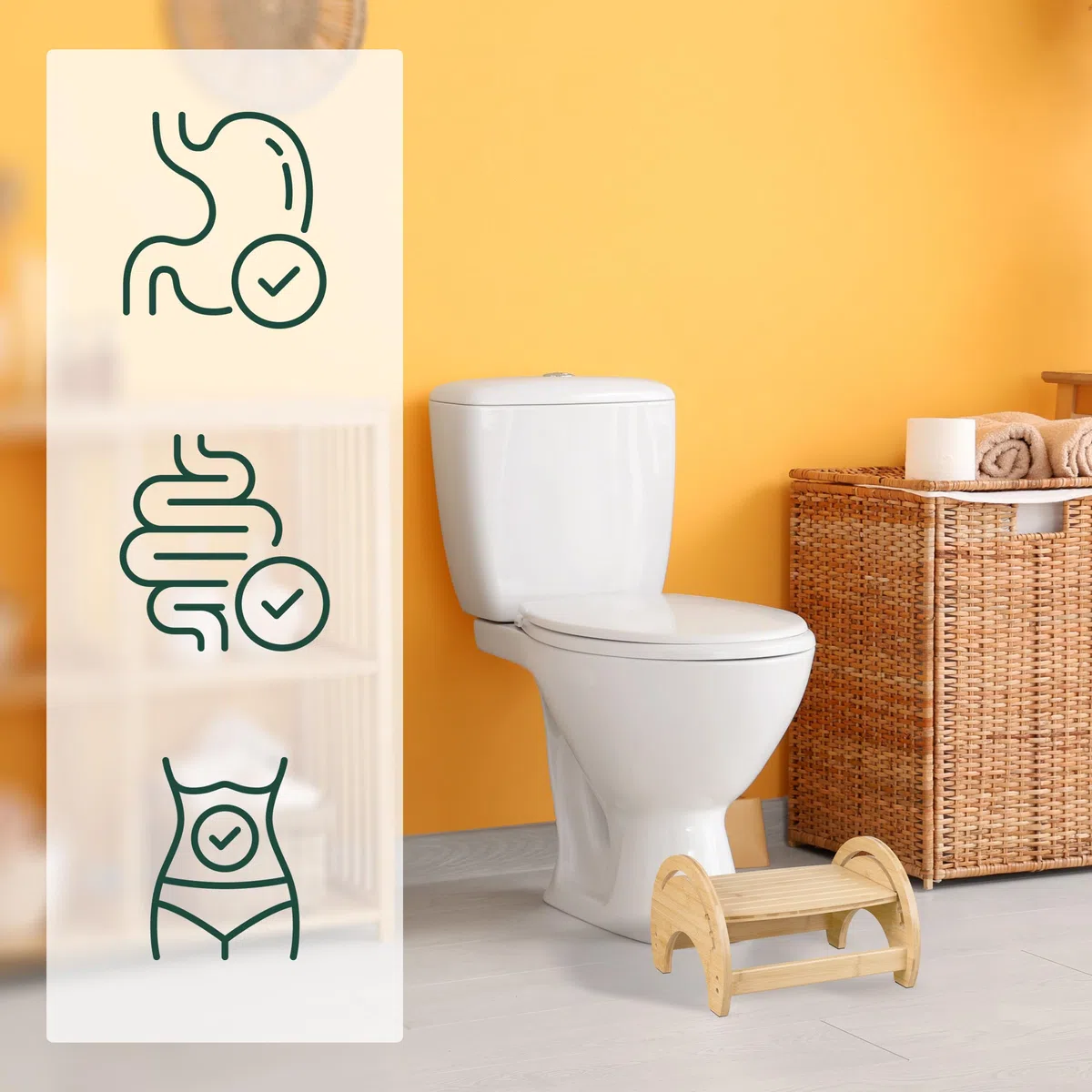 Relaxdays Sgabello per WC da Bagno, Sgabellino Regolabile da Toilette per Adulti, HxLxP: 23x36x32 cm, bambù, Naturale