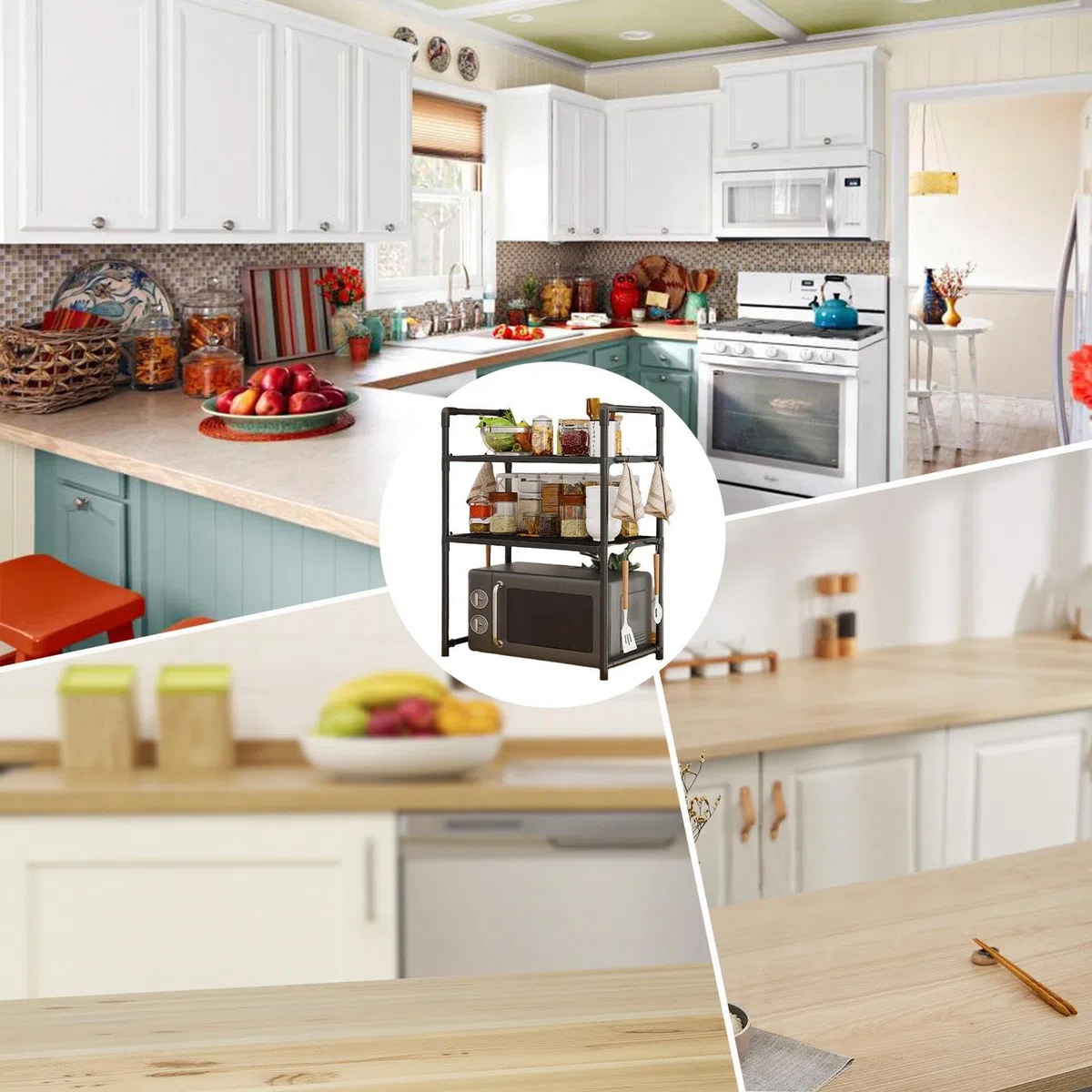 Scaffale Per Forno A Microonde, 2/3 Livelli Mensola Ripiano Della Cucina, Scaffale Per Forno A Microonde Da Appoggio, Mensola Microonde Salvaspazio Con Ganci, Microonde Cucina Organizzatore Ripiani