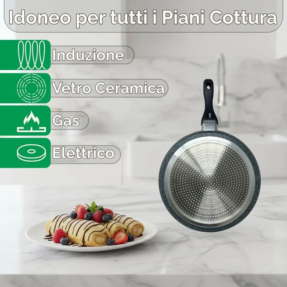 NAMAI - Padella Antiaderente 32 CM Induzione, Adatta In Lavastoviglie, Alluminio Resistente, Effetto Pietra, Padella Crepes, Adatta per Induzione (32 CM)