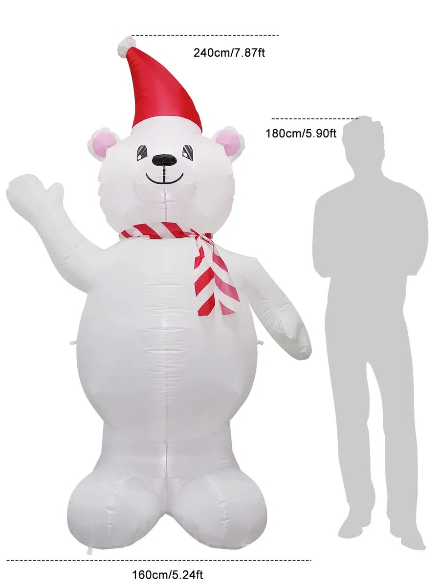 EBANKU 8 FT Orso Polare Gonfiabile di Natale, Decorazione Natalizia con Pupazzo di Neve Gonfiabile Incorporati Gonfiabili Decorazioni per Feste all'aperto per Interni ed Estern (8FT)