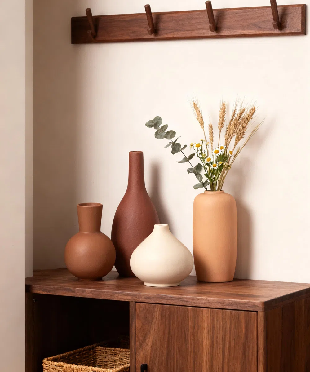 Vasi in Ceramica, Set di 4 Vaso Decorativo per Camera da Letto, Soggiorno (08 Marrone rossiccio/Arancione/Marrone/Beige)