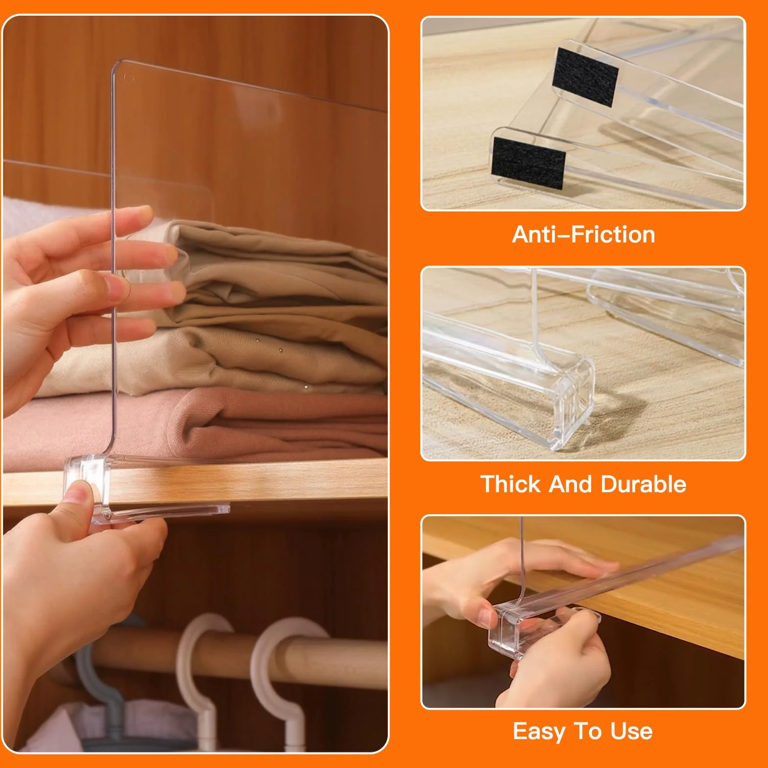 6 Pcs Divisori Scaffali Acrilico Trasparenti, Divisorio Organizer Armadio Interno, Ripiani Multifunzione Regolabile, Mensole Verticale Guardaroba Staccabili per Camera Letto, Cucina, Ufficio, Cassetti
