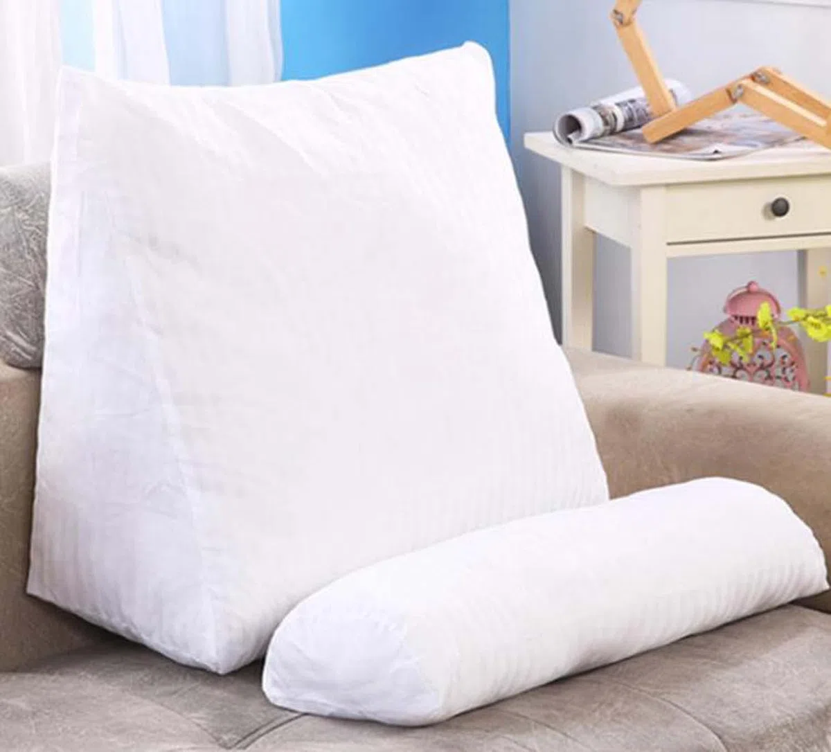 Cuscino a cuneo triangolare, cuscino da lettura con collo regolabile, cuscino per schienale per divano letto, testiera del letto, cuscino di supporto lombare45 x 45 x 20 cm