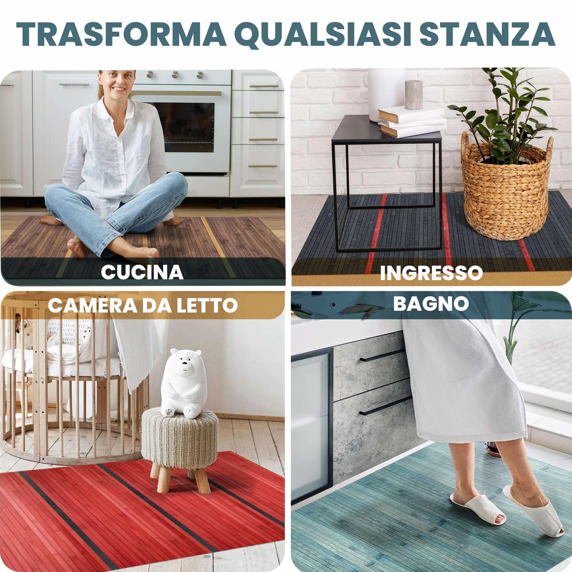 Tappeto Bamboo Cucina Antiscivolo – Passatoia Cucina Idrorepellente, Facile da Pulire | Tappeto Cucina Antiscivolo Lavabile al Metro – Tappeto Bambu (Beige, 50x200cm)