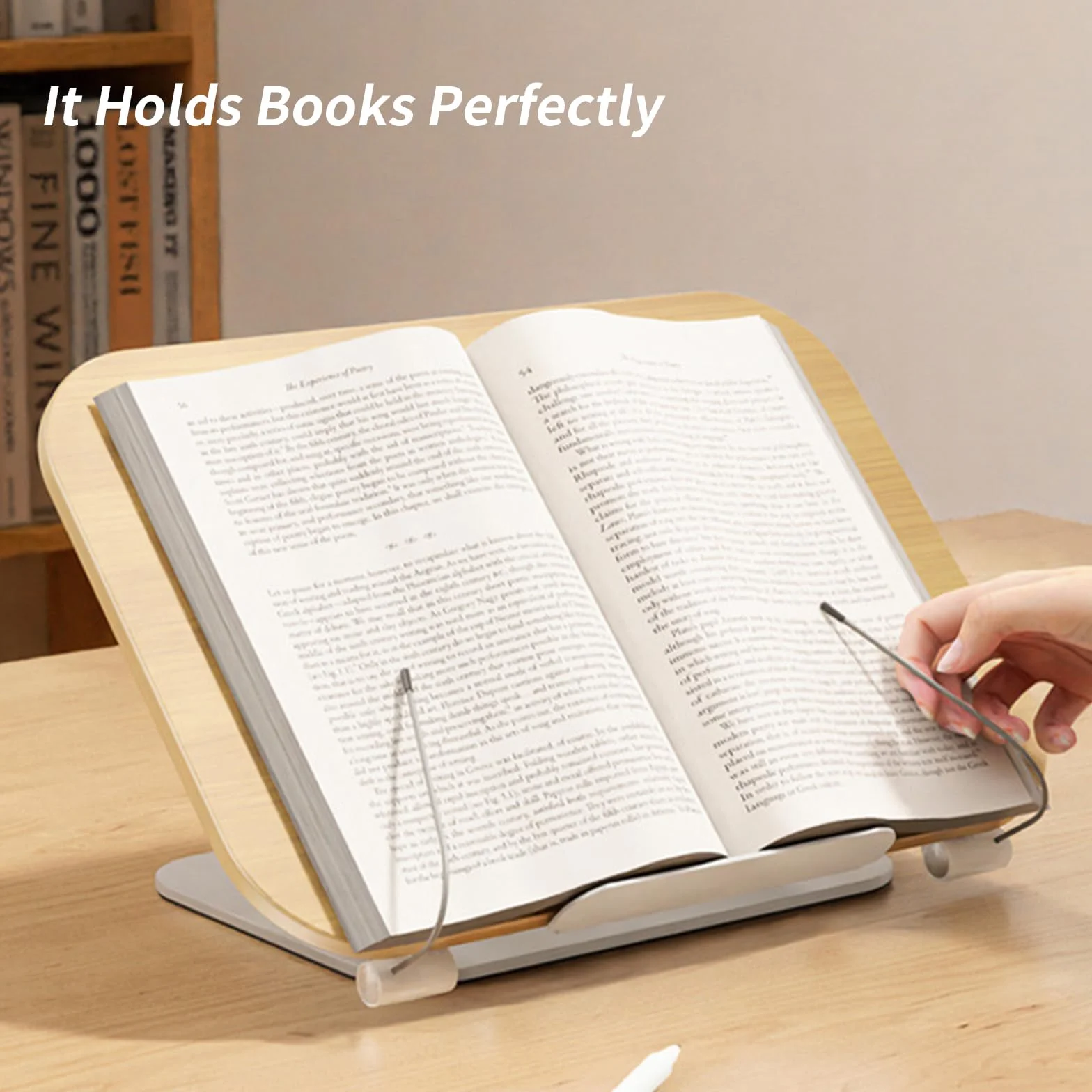 Leggio per Libri, Portatile Legno Supporto per Libri Regolabile, Bambù Grandi Pieghevole Poggia Libro, Book Stand Holder