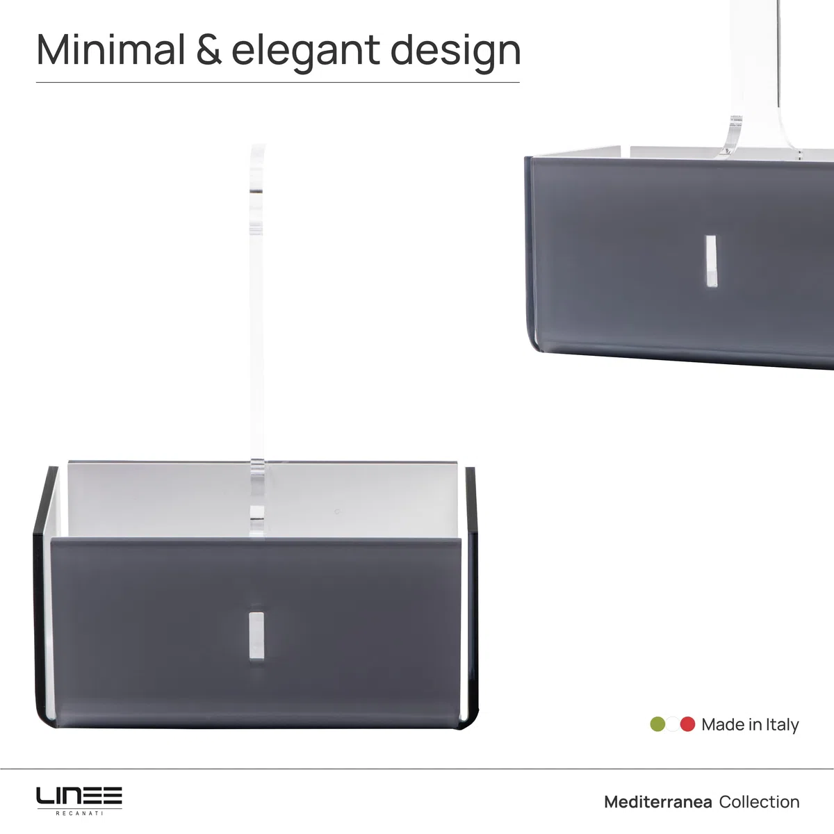 LINEE Recanati MEDITERRANEA Porta Bicchieri Doppio in PMMA 18x10x23 cm – Supporto Decorativo da Tavola Moderno – Made in Italy (Grigio Trasparente/Bianco)