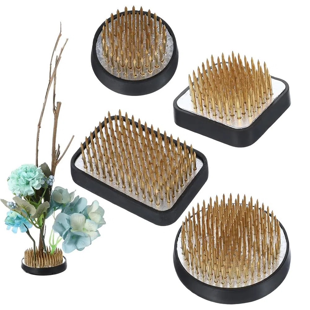 4 Pezzi Kit Kenzan Giapponese per Composizioni Floreali, 2,4 Pollici Rotondo, 1,6 Pollici Quadrato, 2,1 Pollici X 1,4 Pollici Rettangolo e 1 Pollice Rotondo