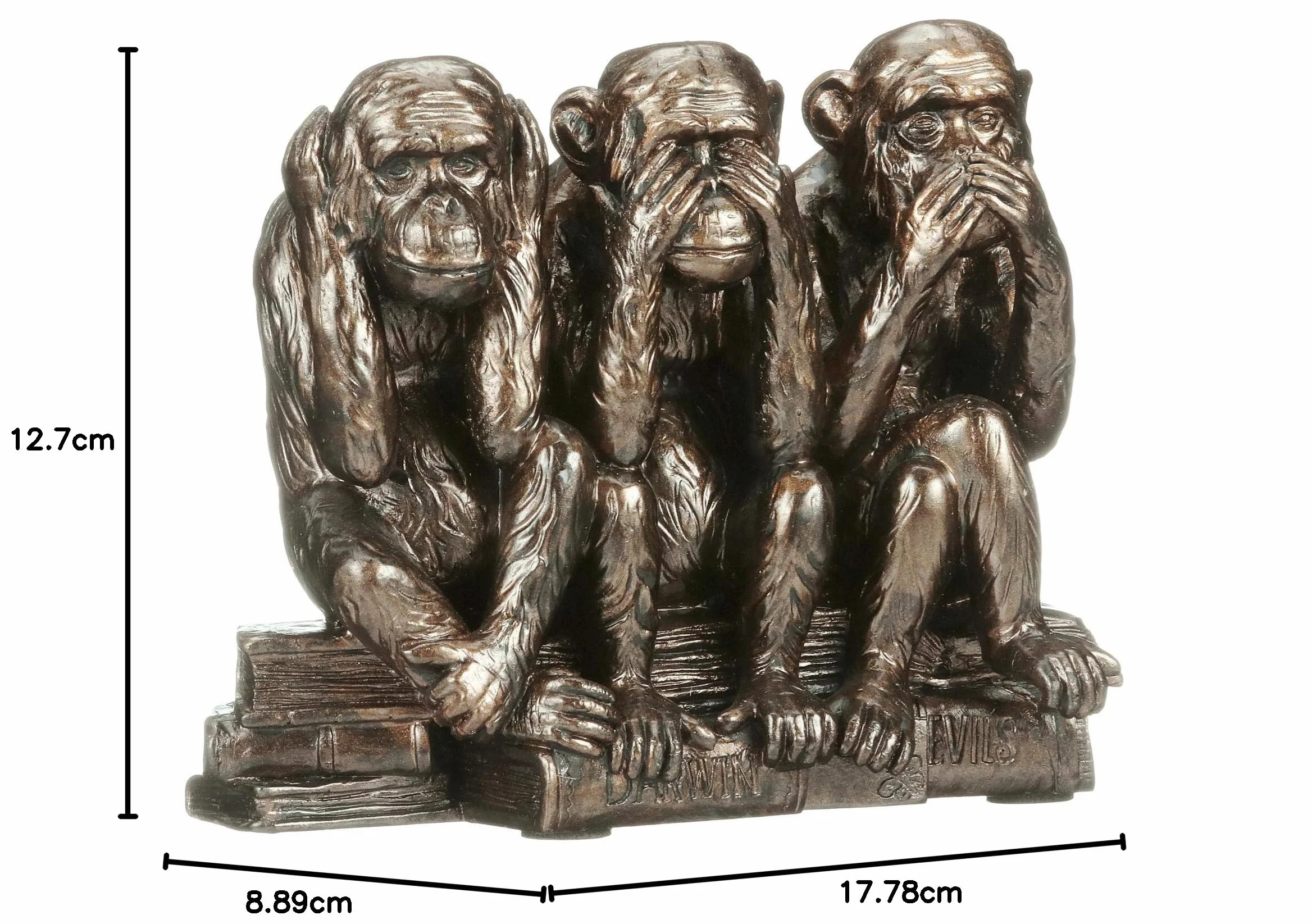 Design Toscano Scimmie "non vedo, non sento, non parlo" Statua con animali Le tre verità umane, poliresina, finitura color bronzo, 17,75 cm