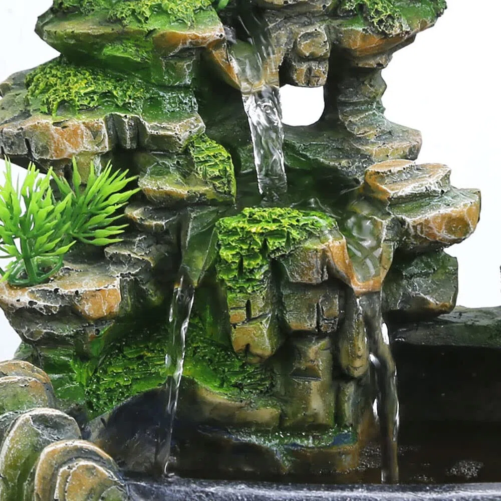 Fontana da interno con illuminazione LED, Fontana da tavolo per soggiorno, scrivania, cascata desktop, bonsai ornamentale, fontana da tavolo a cascata, fontana da scrivania con piante, decorazione
