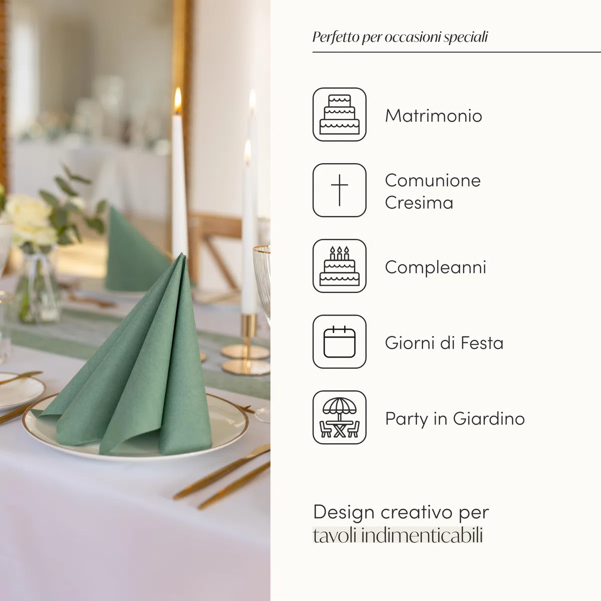 100% Mosel Tovaglioli in Airlaid, 50 Pezzi (40 x 40 cm), in Verde Eucalipto – simili al tessuto & tinti in massa – Decorazione tavola premium per matrimonio & compleanno