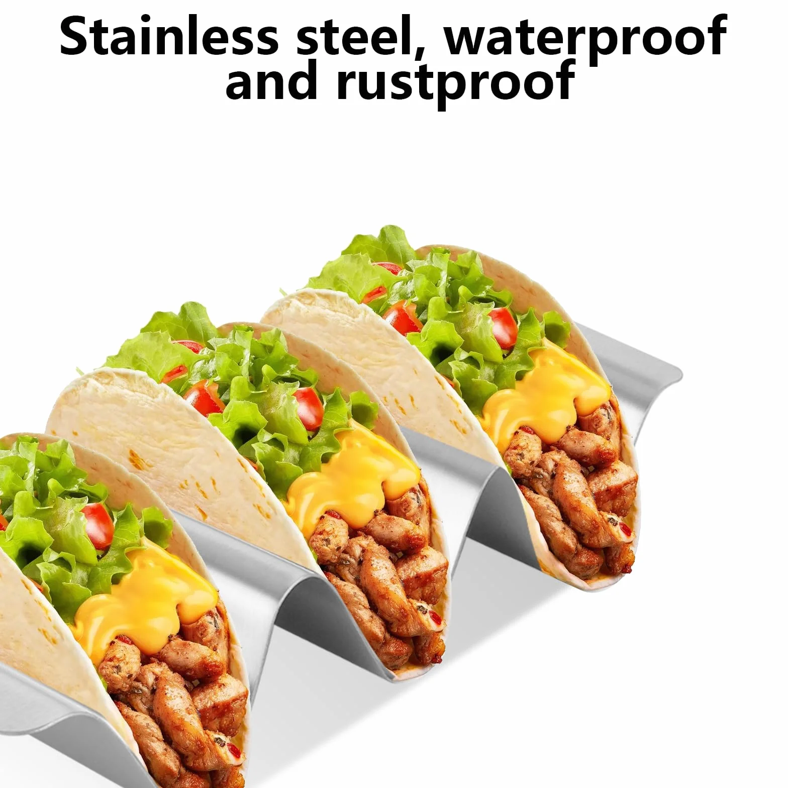 AKOLAFE 6 Pezzi Porta Taco in Acciaio Inox 25x10x4.5cm Porta Taco con Maniglie, Porta Hot Dog, Supporto U-Form per Taco, Panini, Pane, Hot Dog e Wafer