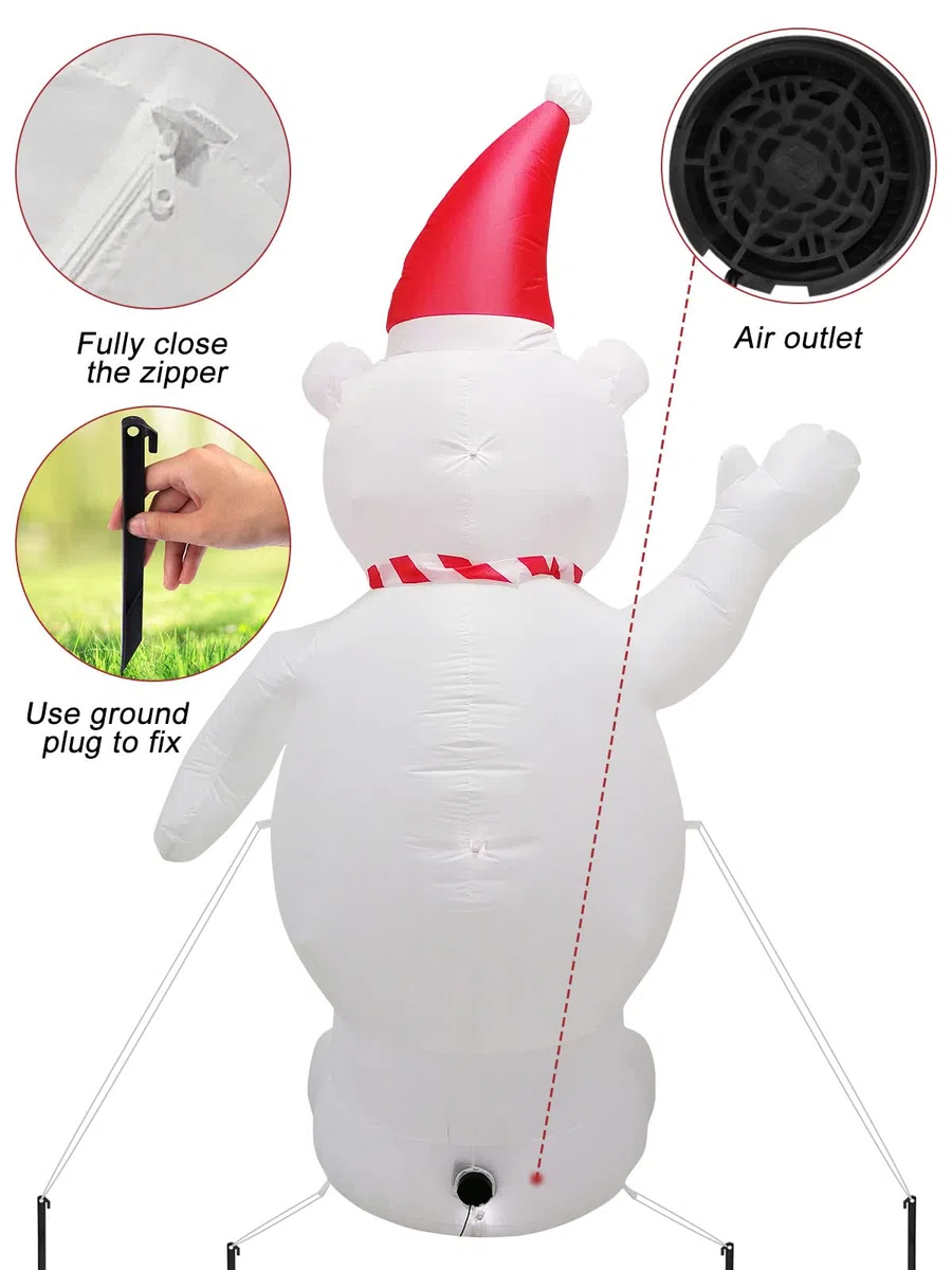 EBANKU 8 FT Orso Polare Gonfiabile di Natale, Decorazione Natalizia con Pupazzo di Neve Gonfiabile Incorporati Gonfiabili Decorazioni per Feste all'aperto per Interni ed Estern (8FT)