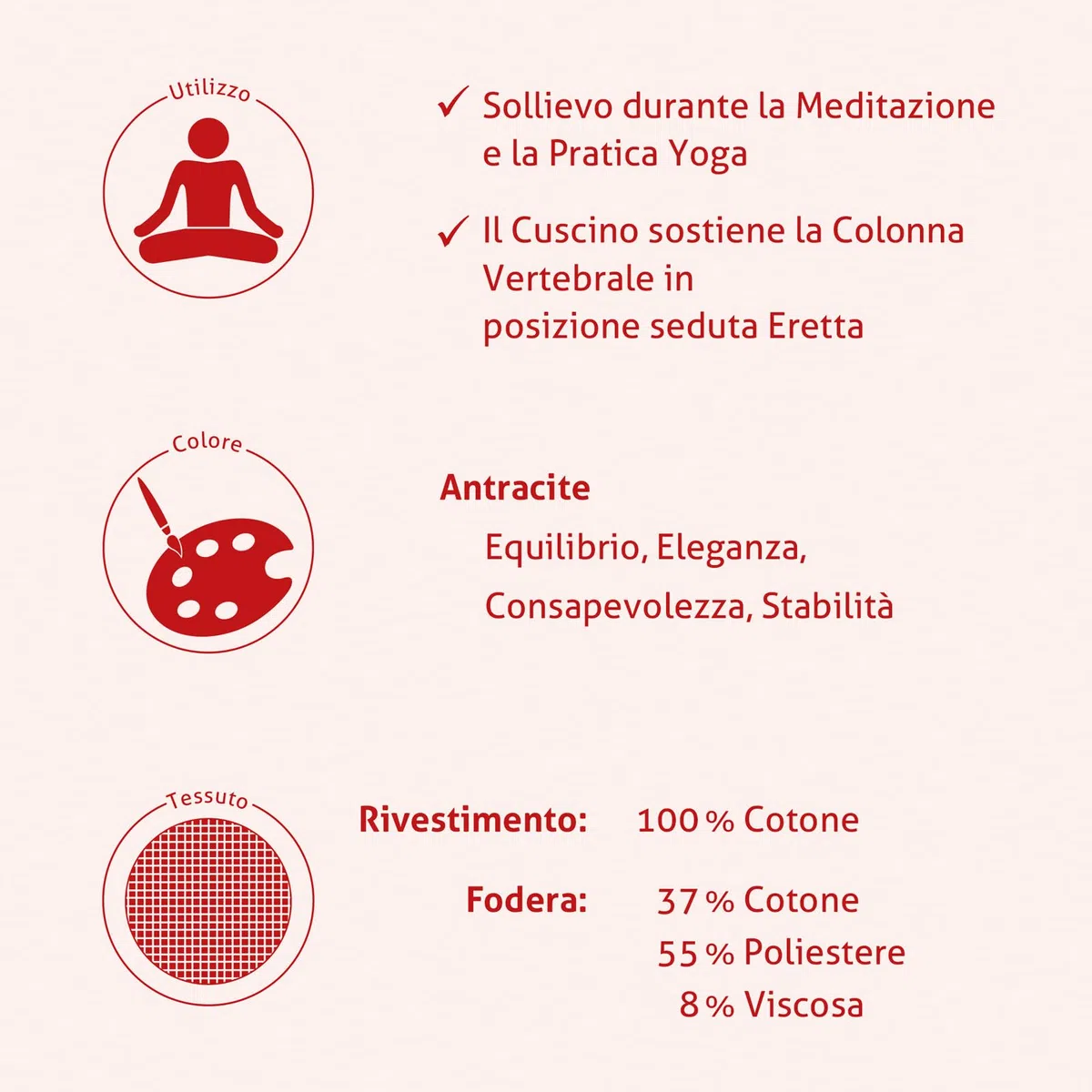 Cuscino Meditazione Zafu Zen | Cuscino Rotondo Yoga | Altezza Seduta 15 cm, Imbottitura 100% Pula di Farro | Cuscino da Pavimento | Rivestimento in Cotone Lavabile | Cuscino Yoga Meditazione
